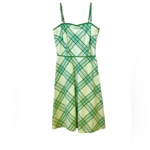 Vintage look green plaid sun dress w/convertible straps